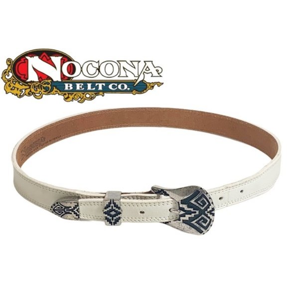 Nocona White Leather Western Southwest Belt Vintage size 28 - Picture 8 of 8